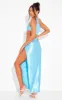 Bright Blue Stretch Satin Cut Out Maxi Dress sold by Pretty Little Thing