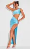 Bright Blue Stretch Satin Cut Out Maxi Dress sold by Pretty Little Thing