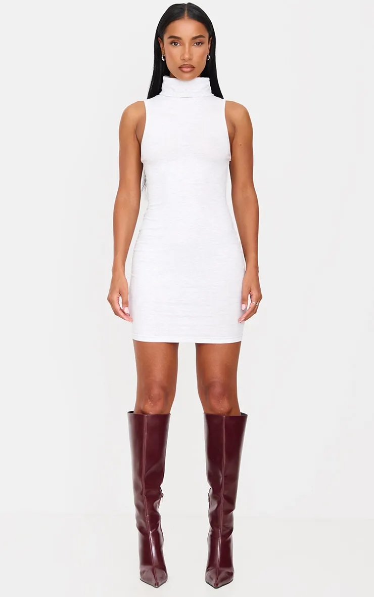 Grey Marl Cotton High Roll Neck Mini Dress sold by Pretty Little Thing product image thumbnail 3