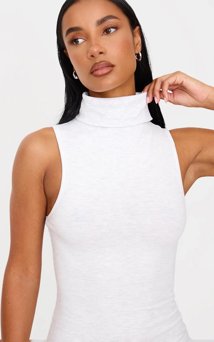 Grey Marl Cotton High Roll Neck Mini Dress sold by Pretty Little Thing product image thumbnail 4