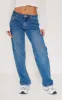 Petite Indigo Blue Wash Rigid Low Rise Straight Leg Jeans sold by Pretty Little Thing