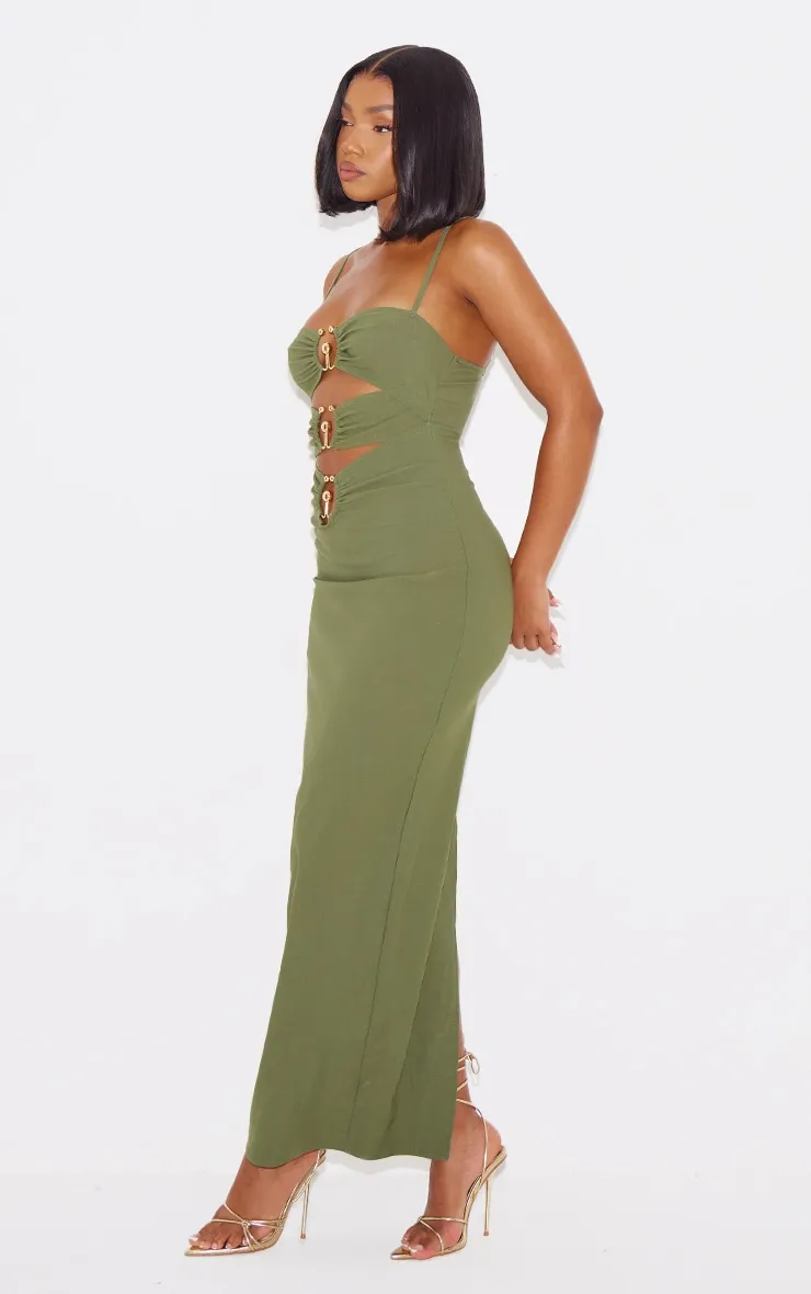 Olive Gold Trim Cut Out Maxi Dress sold by Pretty Little Thing product image thumbnail 3