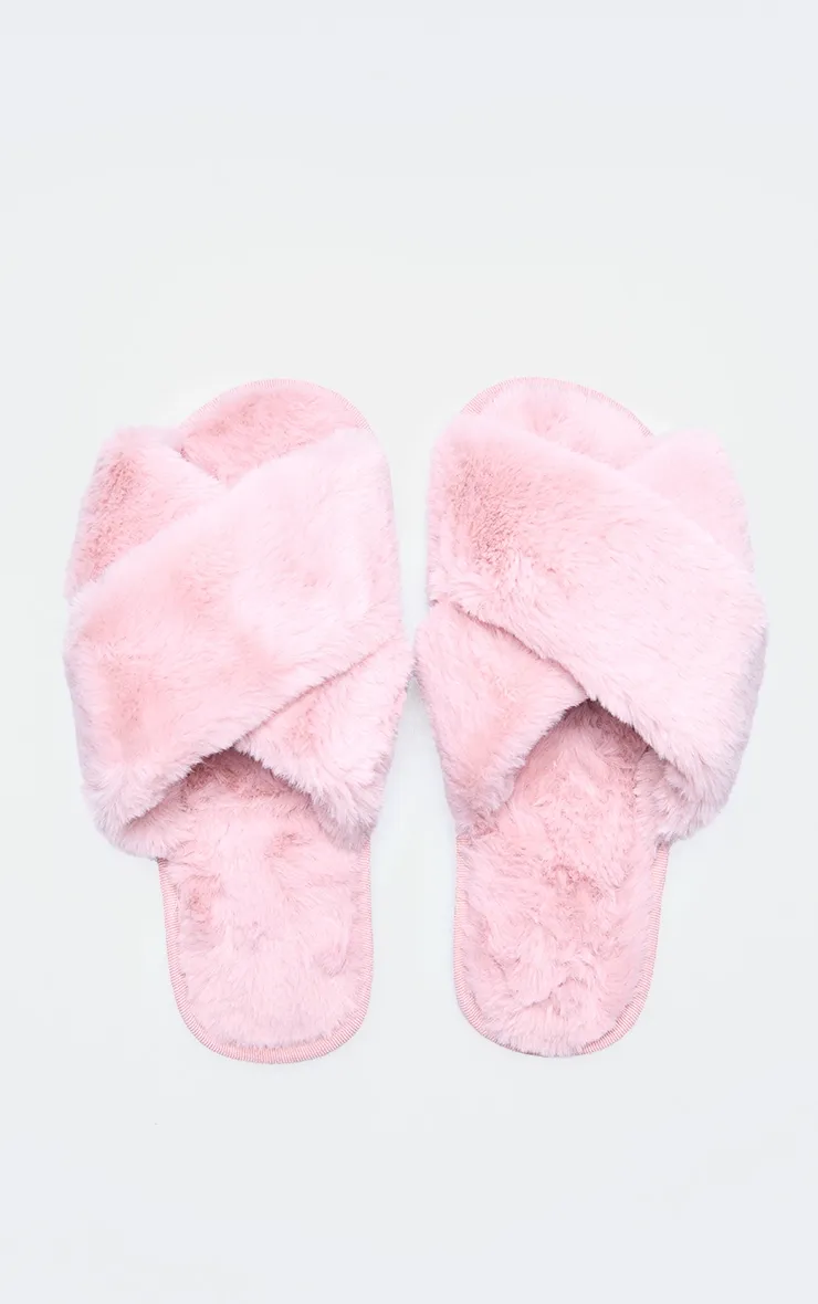 Pink Faux Fur Cross Over Slippers sold by Pretty Little Thing product image thumbnail 3