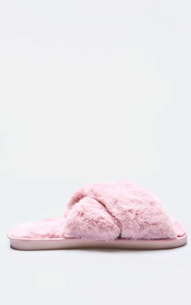 Pink Faux Fur Cross Over Slippers sold by Pretty Little Thing product image thumbnail 4