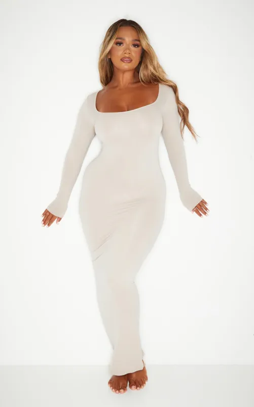 Shape Taupe Stretch Seamless Long Sleeve Maxi Dress sold by Pretty Little Thing