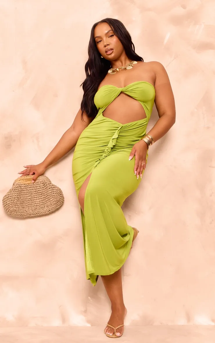 Plus Olive Bandeau Twist Front Bust Maxi Dress sold by Pretty Little Thing product image thumbnail 3