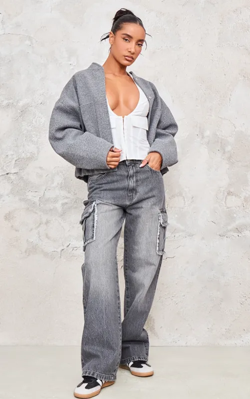 Grey Frayed Seam Cargo Pocket Boyfriend Jeans sold by Pretty Little Thing