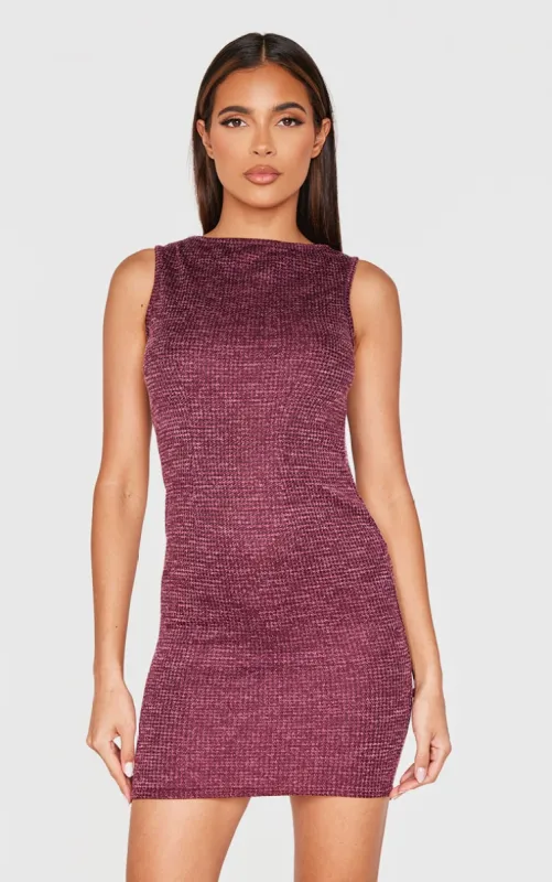 Burgundy Textured Sleeveless Bodycon Dress sold by Pretty Little Thing