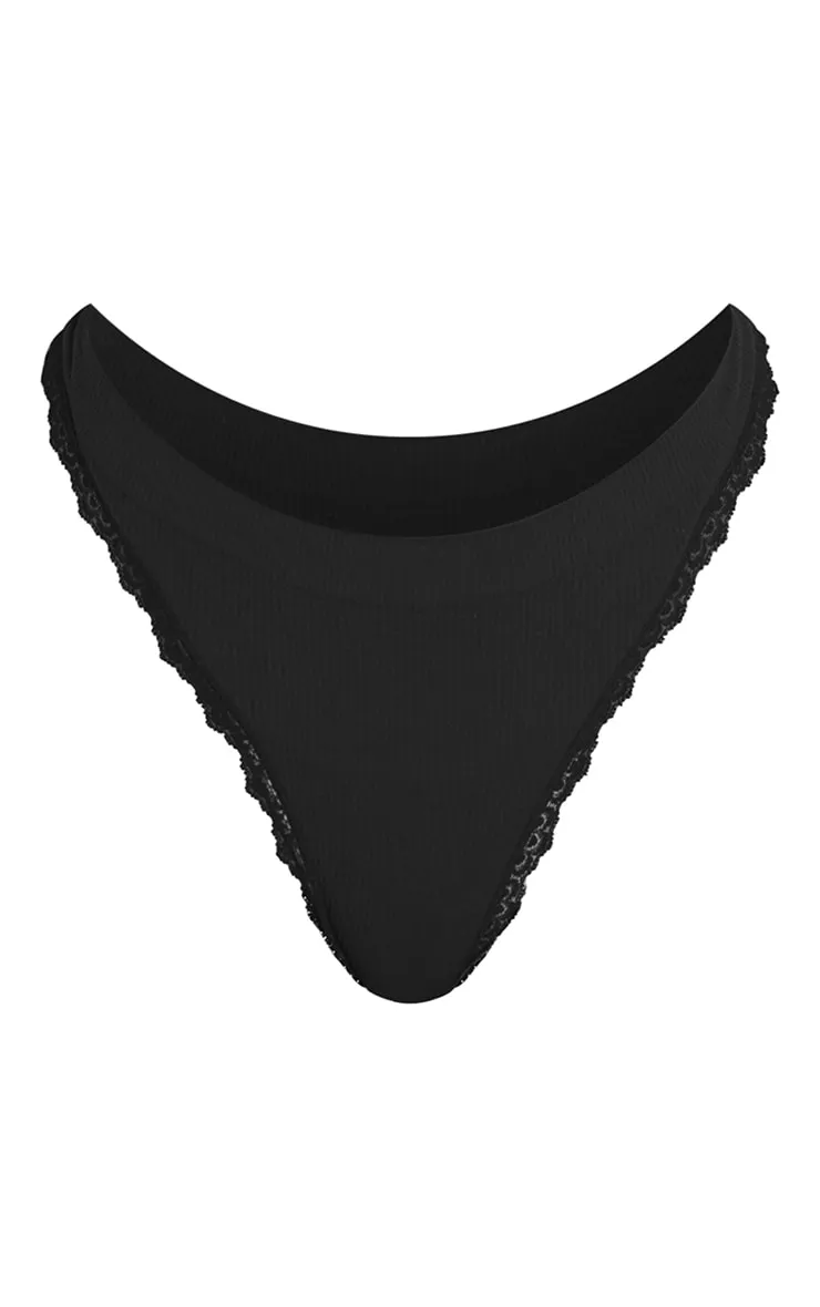 Black Seamless Rib Lace Trim Thong sold by Pretty Little Thing product image thumbnail 5