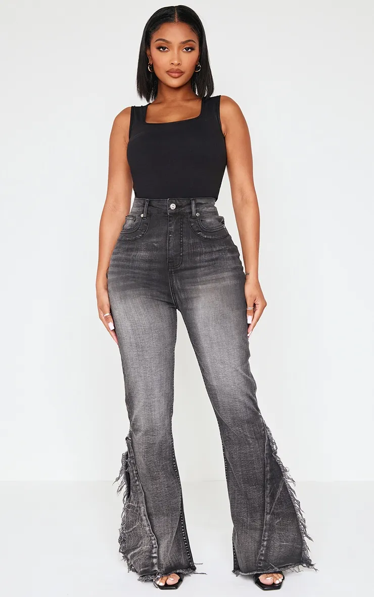 Shape Washed Grey Stretch Flare Denim Jeans sold by Pretty Little Thing