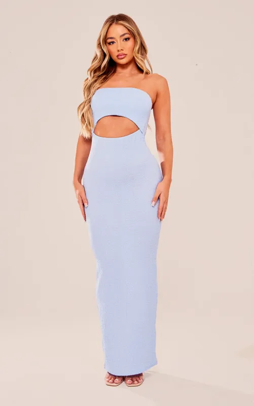 Blue Bandeau Cut Out Midaxi Dress sold by Pretty Little Thing