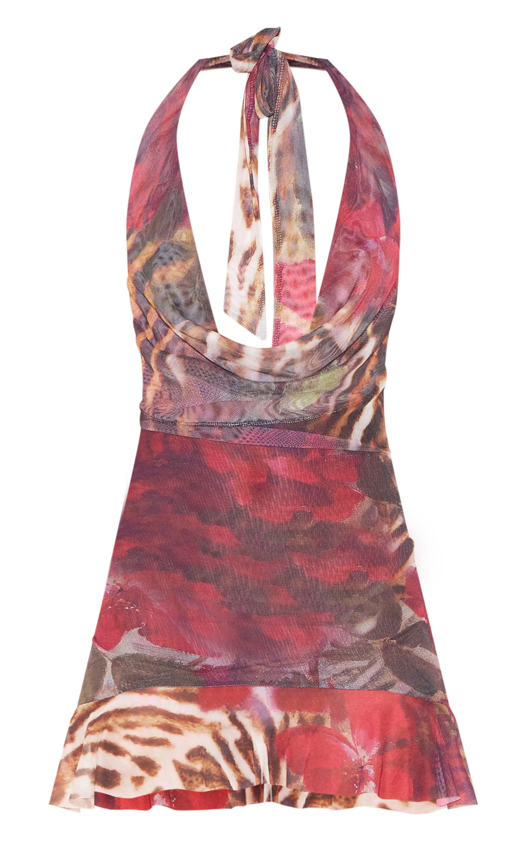 Multi Floral Leopard Printed Mesh Cowl Frill Hem Bodycon Dress sold by Pretty Little Thing product image thumbnail 5