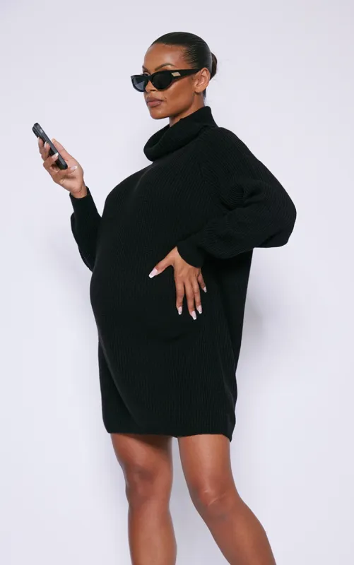 Maternity Black High Neck Oversized Jumper Dress sold by Pretty Little Thing