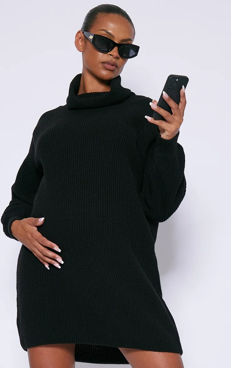 Maternity Black High Neck Oversized Jumper Dress sold by Pretty Little Thing product image thumbnail 4
