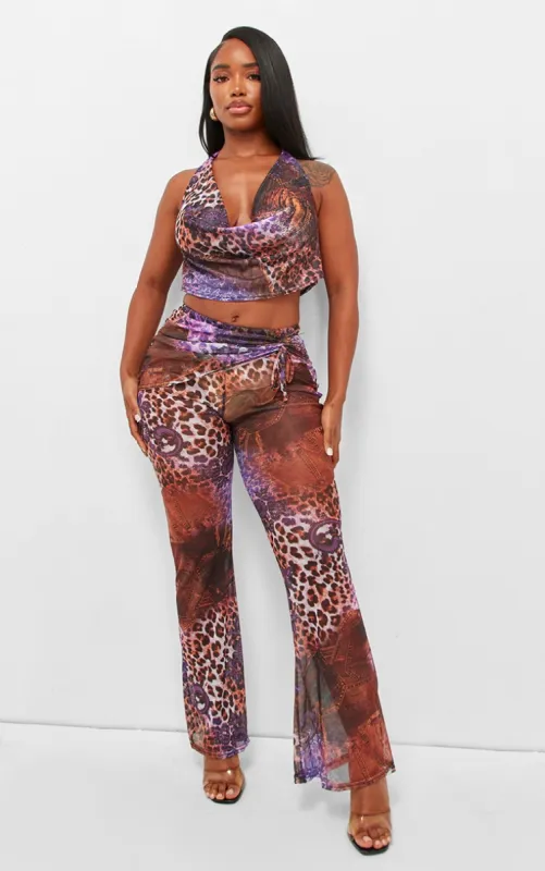 Shape Purple Mesh Printed Flares made by Pretty Little Thing