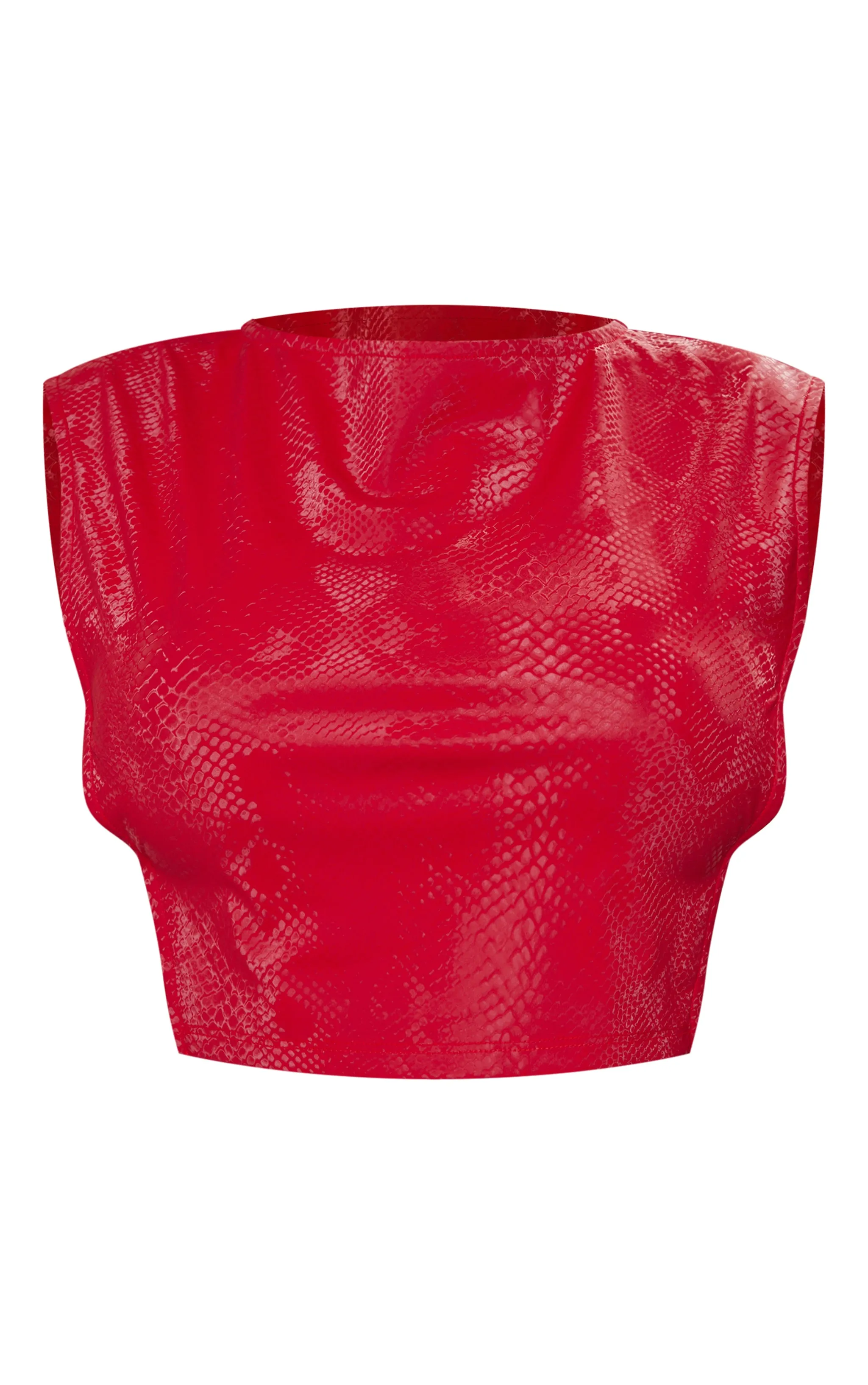 Shape Bright Red Faux Leather Croc Printed Cut Out Top sold by Pretty Little Thing product image thumbnail 5
