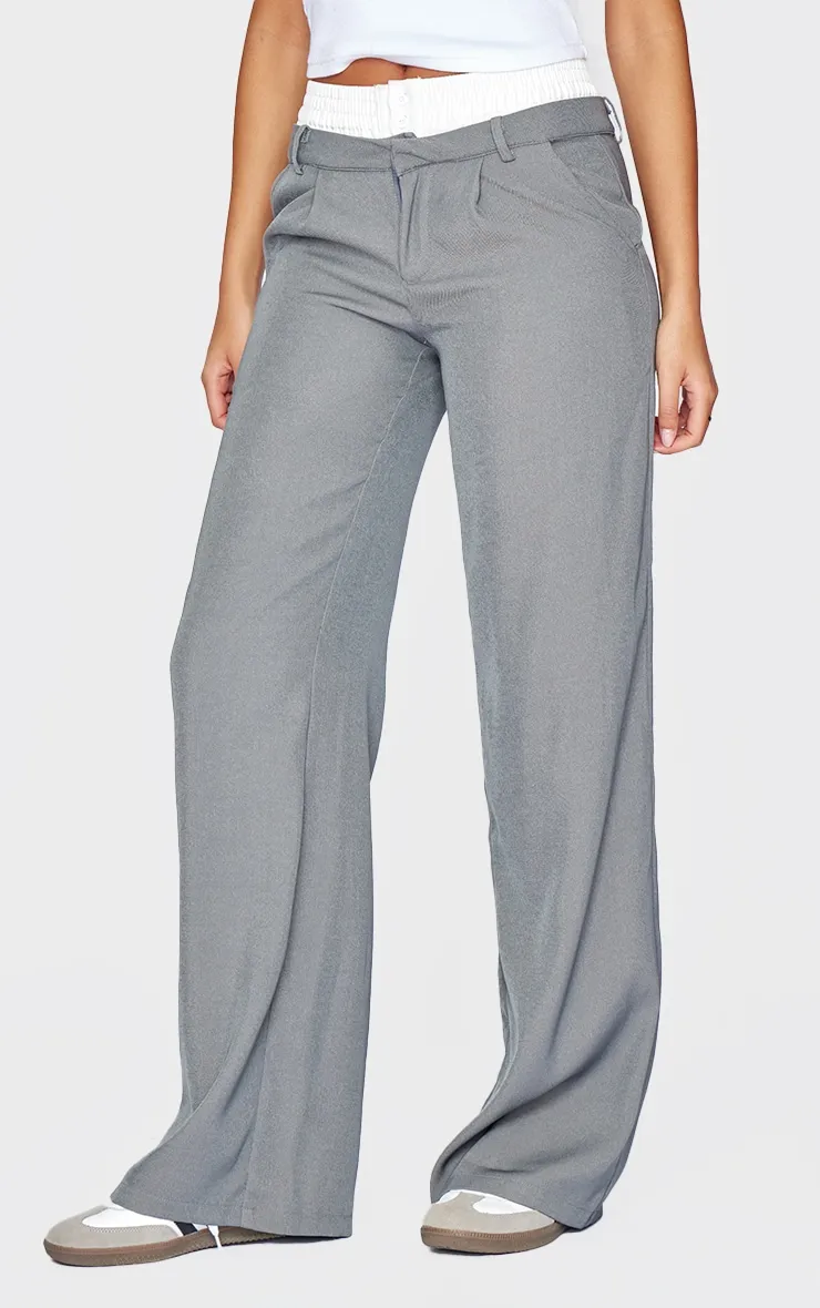 Tall Grey Premium Woven Double Waistband Tailored Trousers sold by Pretty Little Thing product image thumbnail 2