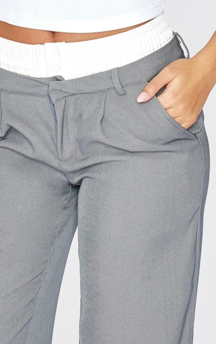 Tall Grey Premium Woven Double Waistband Tailored Trousers sold by Pretty Little Thing product image thumbnail 4