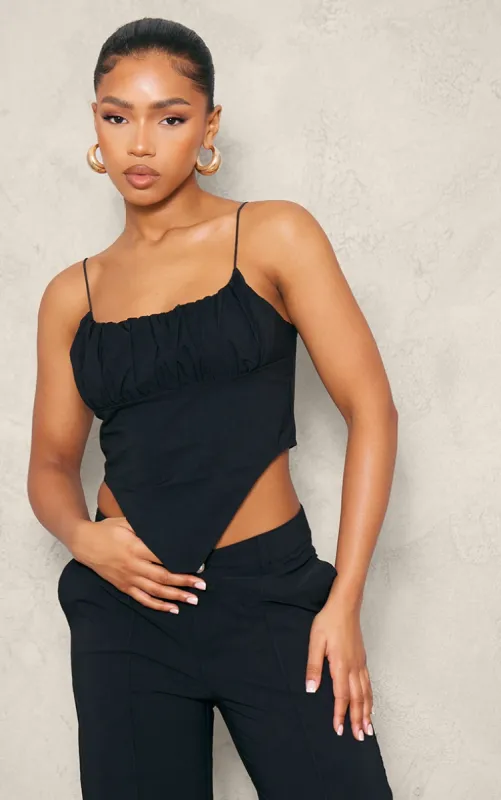 Black Tailored Woven Ruched Front Corset sold by Pretty Little Thing
