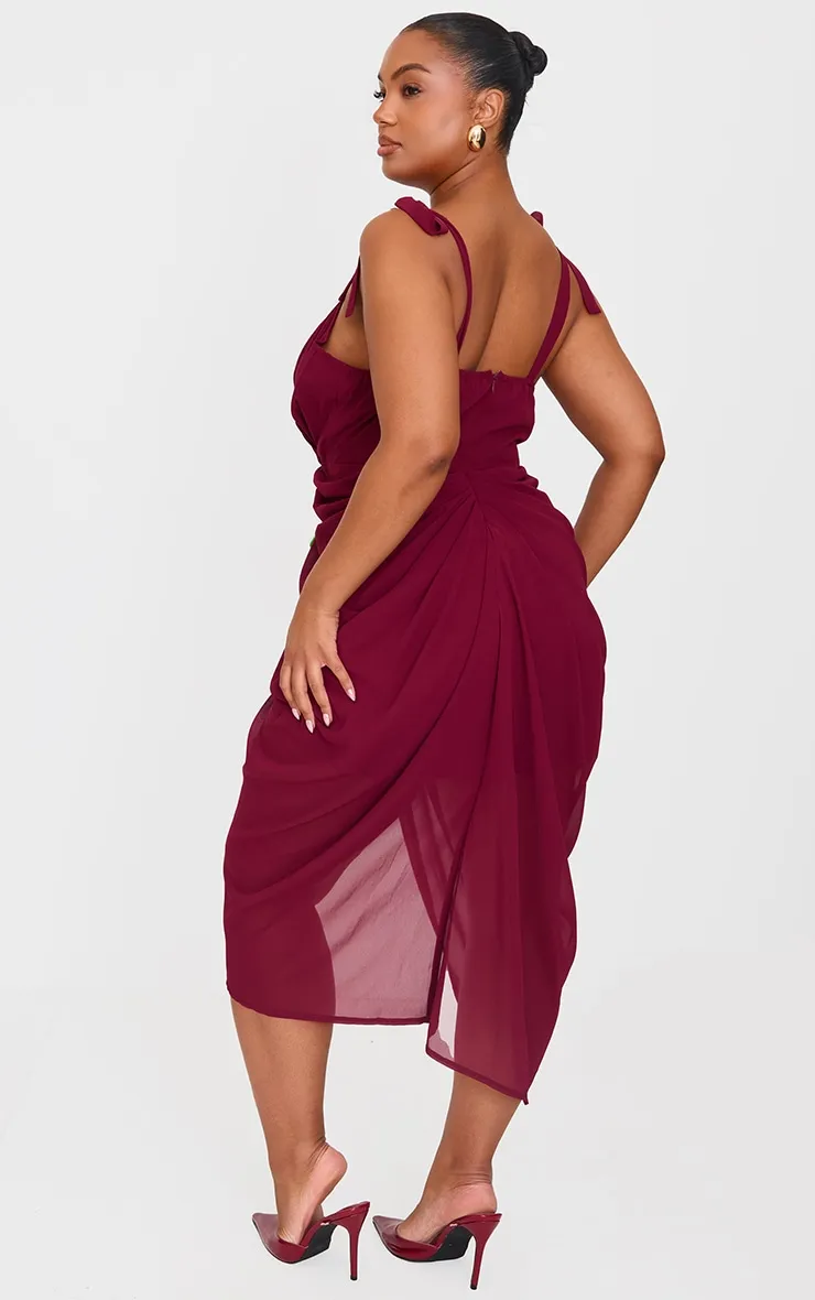 Plus Burgundy Underwire Detail Draped Midi Dress sold by Pretty Little Thing product image thumbnail 2