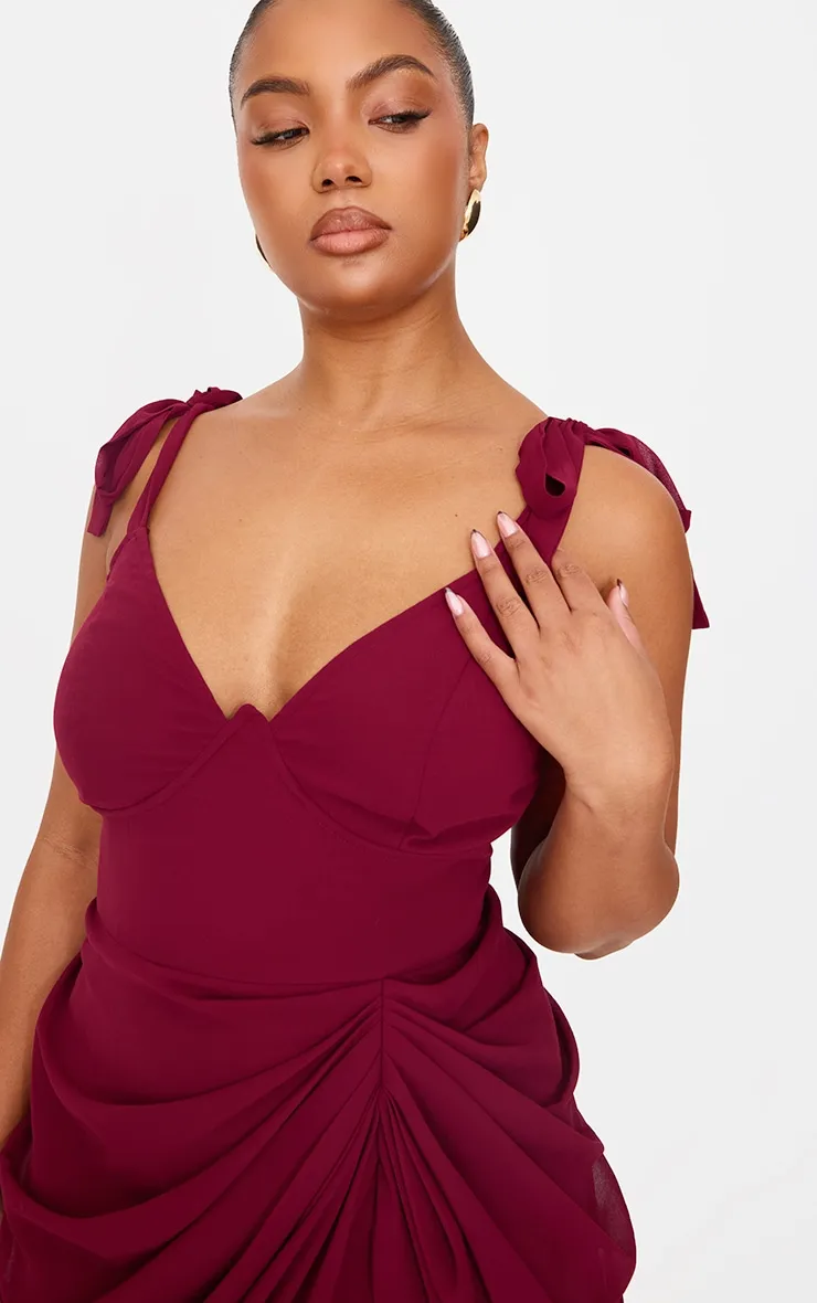 Plus Burgundy Underwire Detail Draped Midi Dress sold by Pretty Little Thing product image thumbnail 4