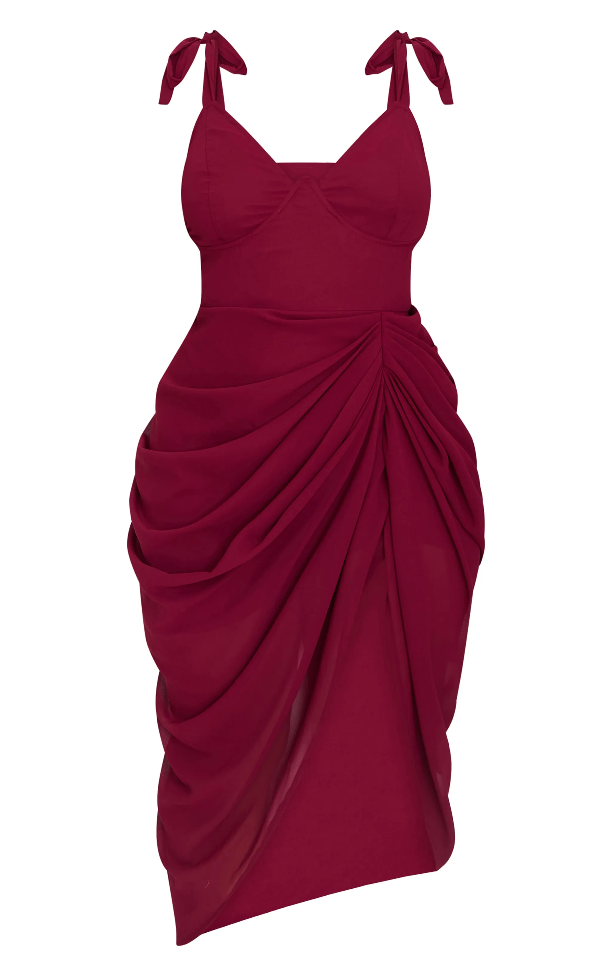 Plus Burgundy Underwire Detail Draped Midi Dress sold by Pretty Little Thing product image thumbnail 5