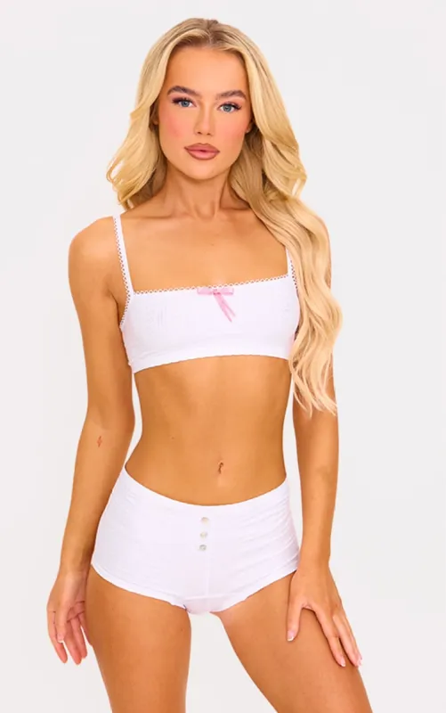 White Textured Bralette And Boxer Lingerie Set sold by Pretty Little Thing