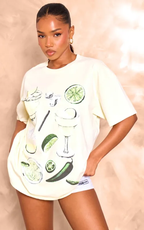 Butter Cream Margarita Printed Oversized T Shirt sold by Pretty Little Thing