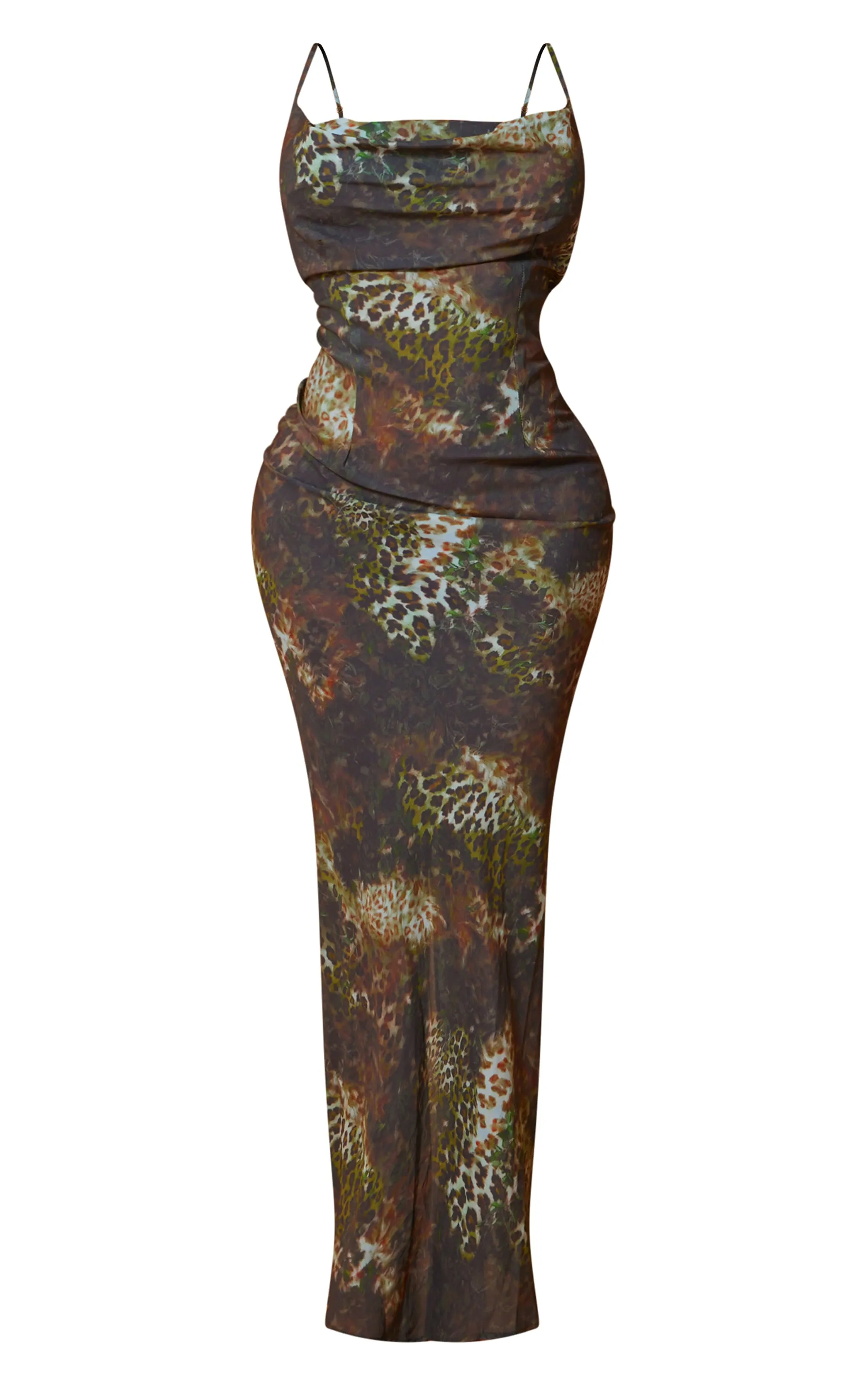 Shape Green Leopard Printed Woven Cowl Neck Maxi Dress sold by Pretty Little Thing product image thumbnail 5