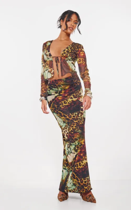 Tall Multi Print Lettuce Hem Mesh Maxi Skirt sold by Pretty Little Thing