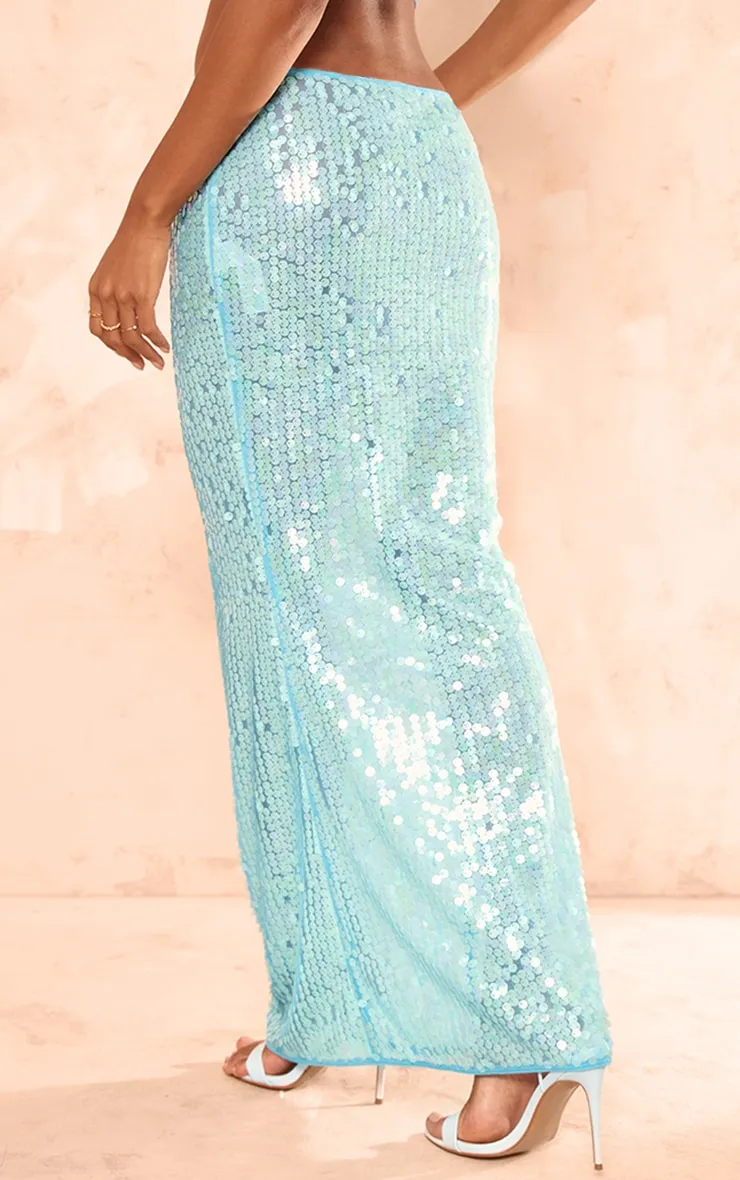 Blue Sequin Low Rise Maxi Skirt sold by Pretty Little Thing product image thumbnail 3