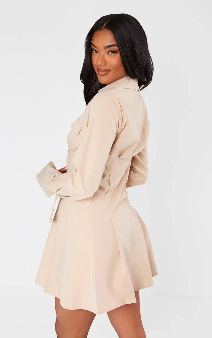 Stone Cotton Poplin Pleated Flared Sleeve Shirt Dress sold by Pretty Little Thing product image thumbnail 2