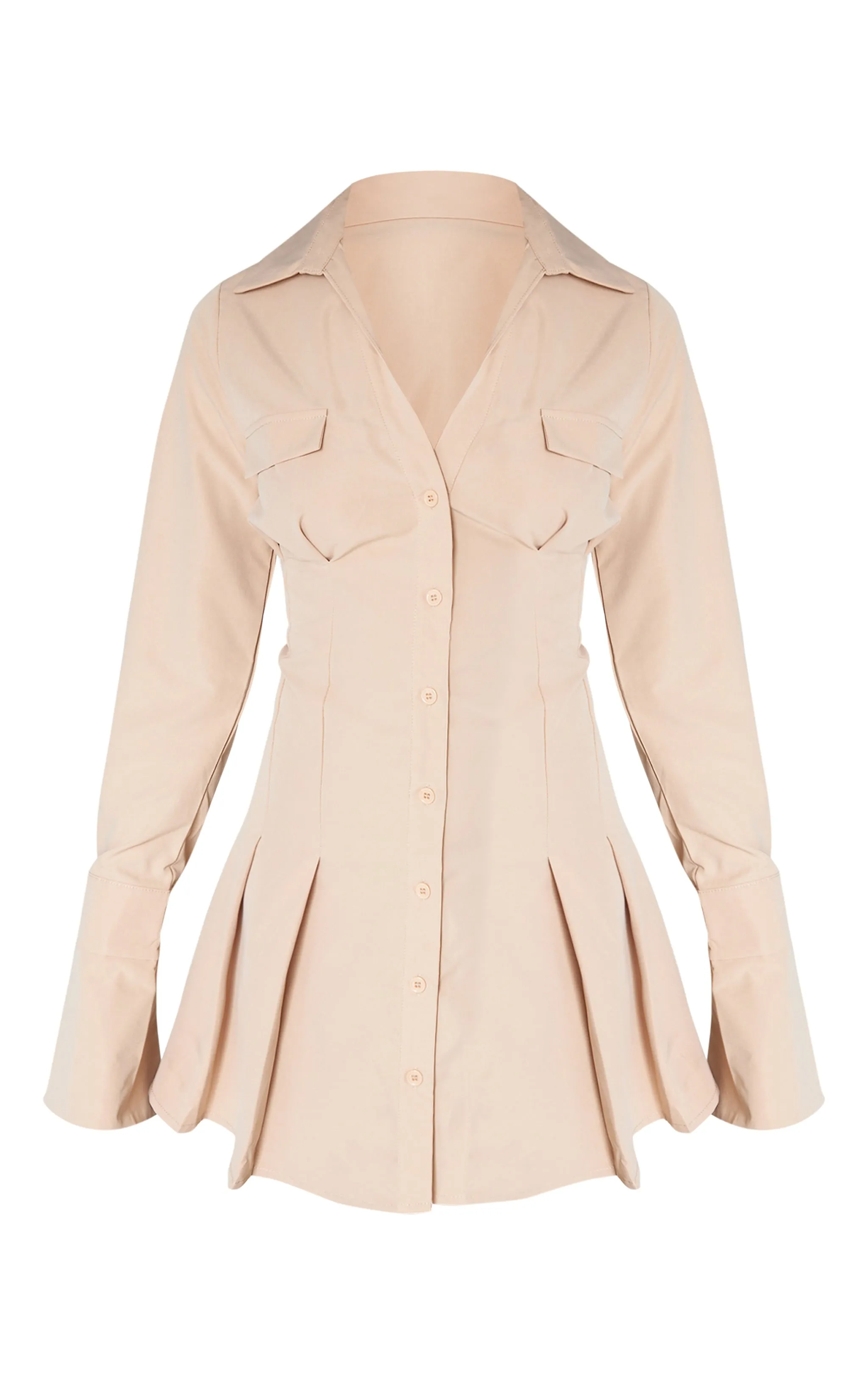 Stone Cotton Poplin Pleated Flared Sleeve Shirt Dress sold by Pretty Little Thing product image thumbnail 5