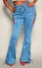 Shape Indigo Blue Wash Stretch Denim Lace Up Flare Jeans sold by Pretty Little Thing