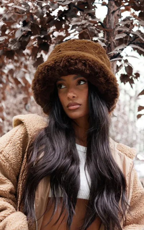 Chocolate Soft Faux Fur Oversized Hat sold by Pretty Little Thing