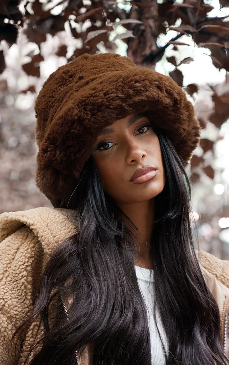 Chocolate Soft Faux Fur Oversized Hat sold by Pretty Little Thing product image thumbnail 2