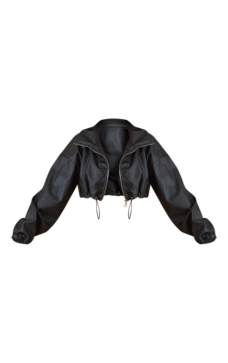 Black Basic Ruched Hem Cropped Faux Leather Jacket sold by Pretty Little Thing product image thumbnail 5