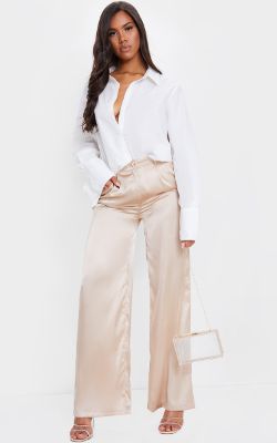 Champagne Wide Leg Satin Pants sold by Pretty Little Thing