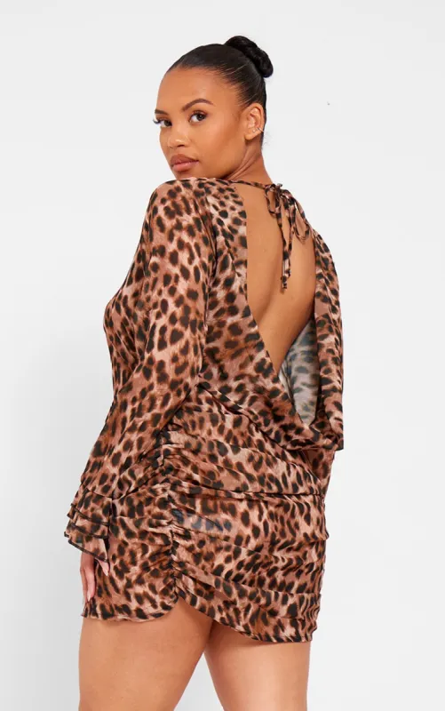 Plus Leopard Print Chiffon Cowl Back Shift Dress sold by Pretty Little Thing