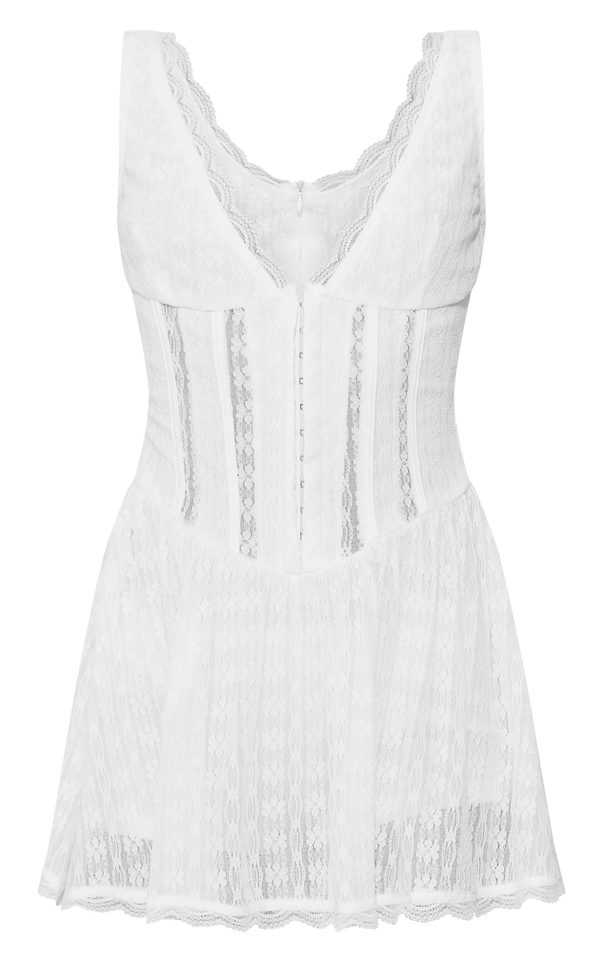 White Textured Lace Corset Detail Floaty Playsuit sold by Pretty Little Thing product image thumbnail 5