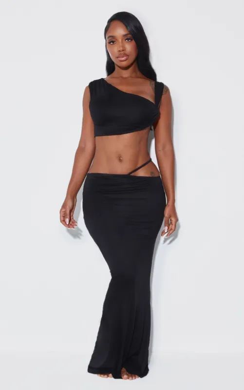 Shape Black Cut Out Waist Maxi Skirt sold by Pretty Little Thing