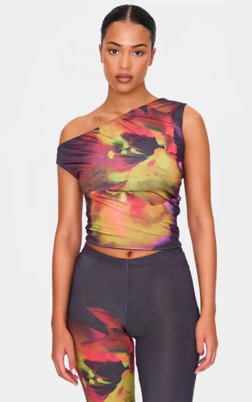 Tall Black Floral Print One Shoulder Top sold by Pretty Little Thing