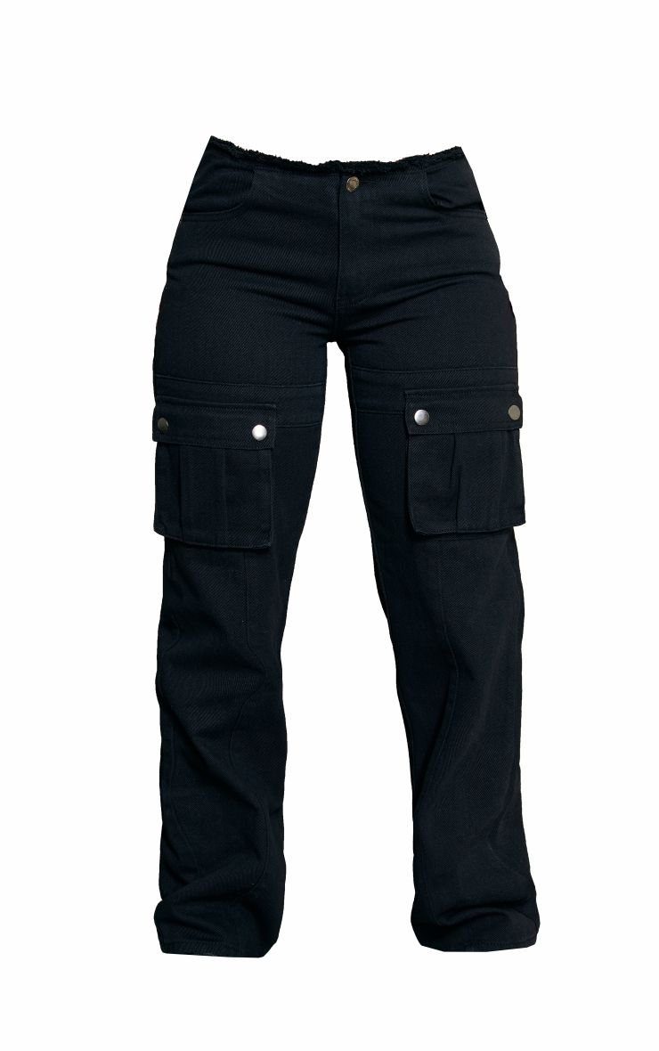 Washed Black Frayed Waistband Cargo Pocket Jeans sold by Pretty Little Thing product image thumbnail 5