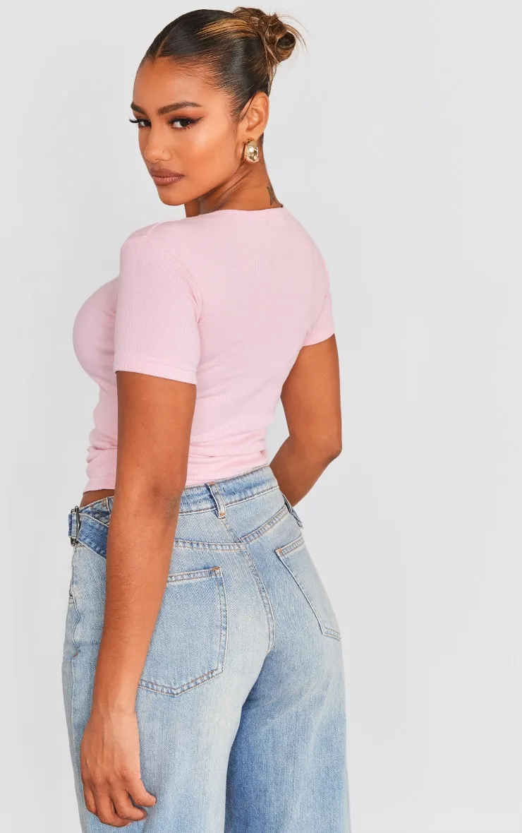 Pink Ribbed Short Sleeve T Shirt sold by Pretty Little Thing product image thumbnail 2