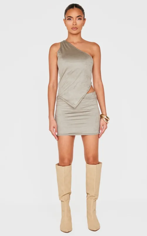 Light Khaki Faux Suede Micro Mini Skirt sold by Pretty Little Thing