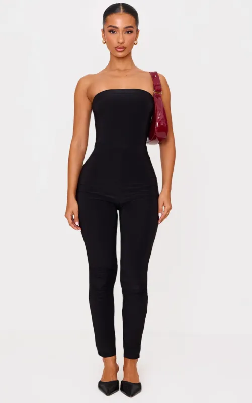 Petite Black Double Layer Bandeau Straight Leg Jumpsuit sold by Pretty Little Thing