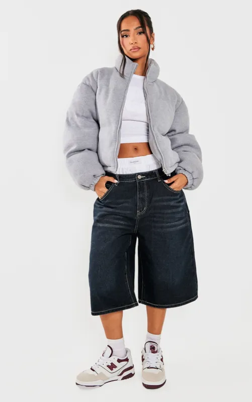 Petite Grey Wool Look Cropped Puffer Jacket sold by Pretty Little Thing