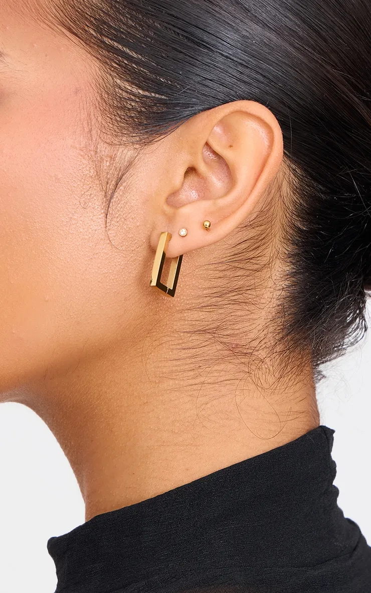 Gold Water Resistant Rectangular Hoop Earrings sold by Pretty Little Thing
