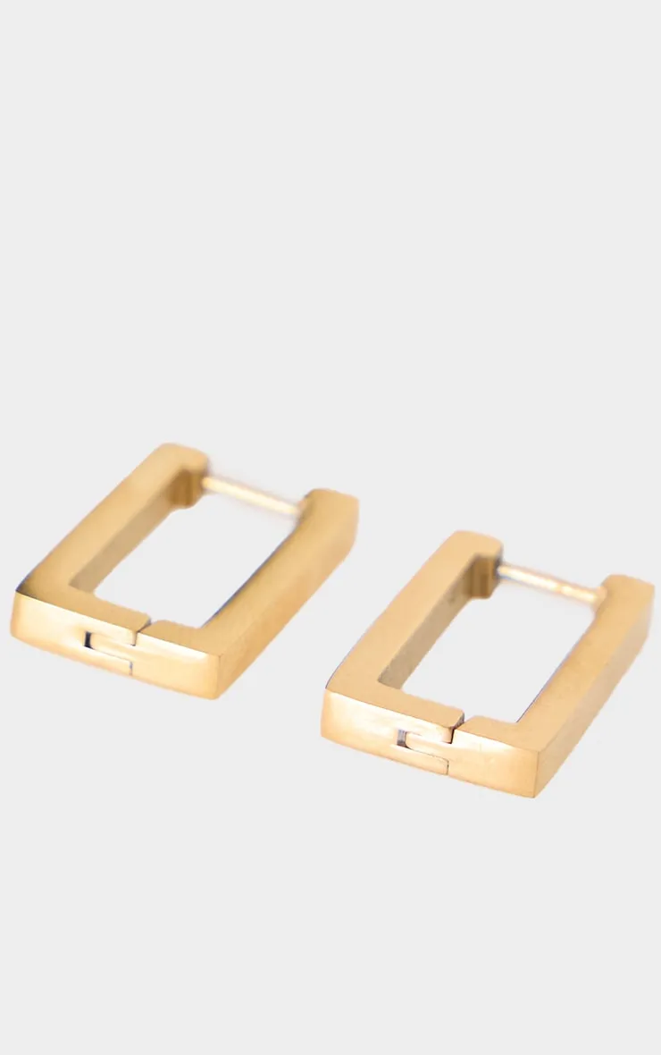Gold Water Resistant Rectangular Hoop Earrings sold by Pretty Little Thing product image thumbnail 2