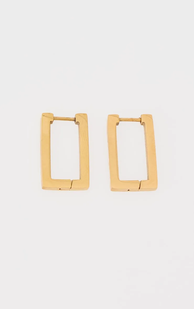 Gold Water Resistant Rectangular Hoop Earrings sold by Pretty Little Thing product image thumbnail 3